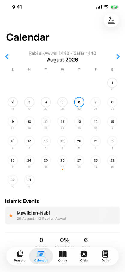 Hijri calendar for August 2026