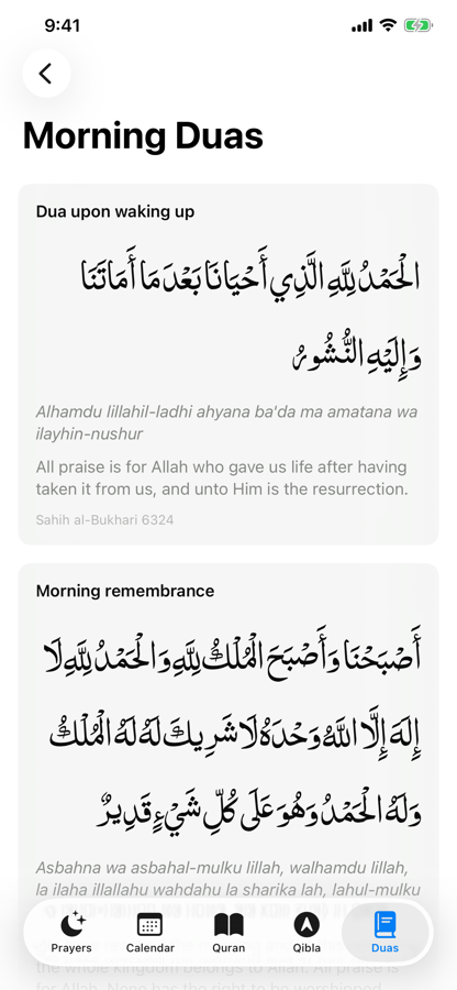 Morning duas with Arabic, transliteration and translation